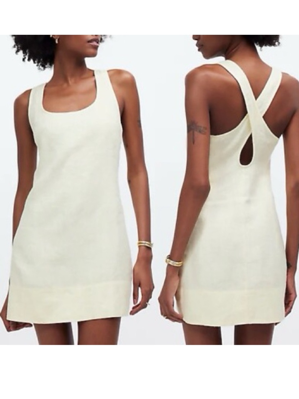 Madewell Cross-Back A-Line Mini Linen Dress in Pale Pineapple Yellow Size 00